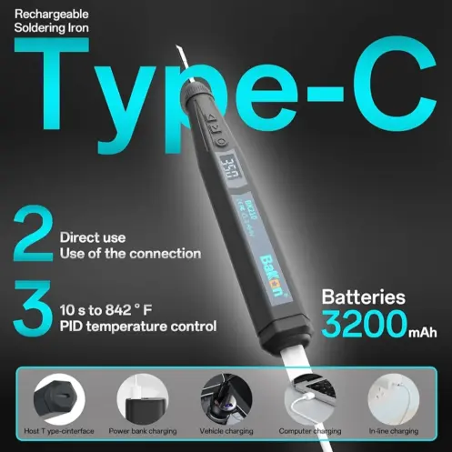 Cautín Inalámbrico Bakon BK210 – 65W, Batería Litio, Temperatura Constante 200°C–400°C, Puntas C210's photo #3