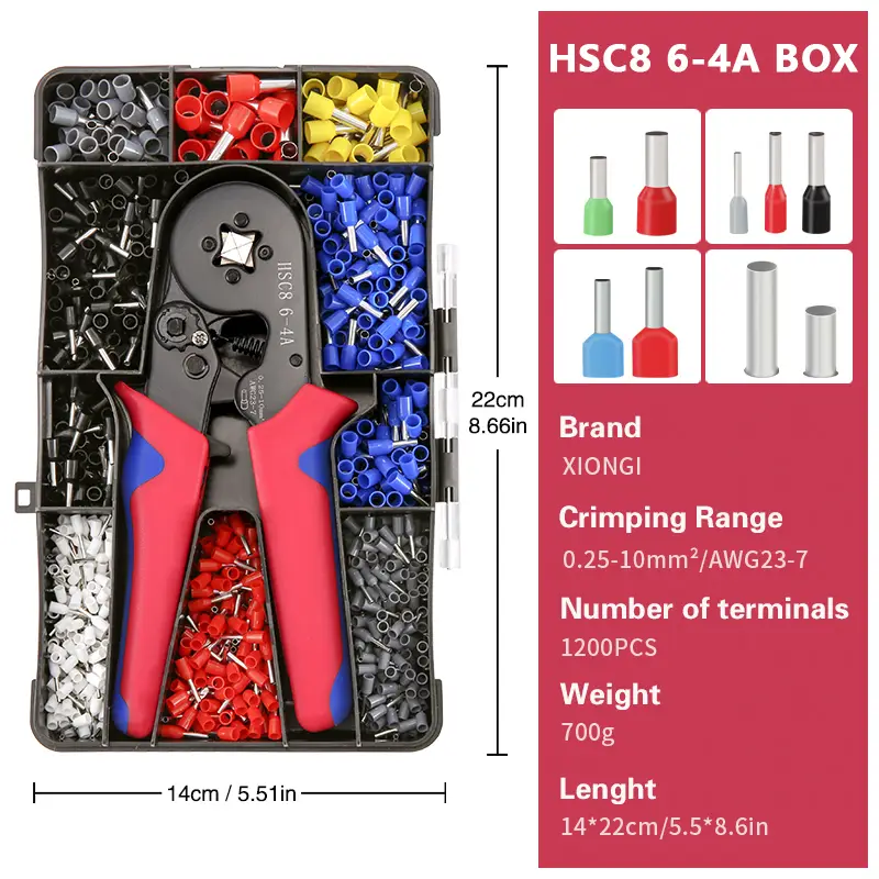 Kit de Crimpadora Profesional con 1200 Piezas – Terminales y Conectores – Modelo HSD8 6-4A — imagen 2