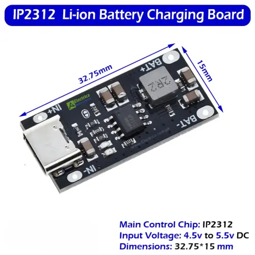 Módulo Cargador Rápido IP2312 Type-C 3A para Baterías Litio 18650 (5V a 4.2V)'s photo #1