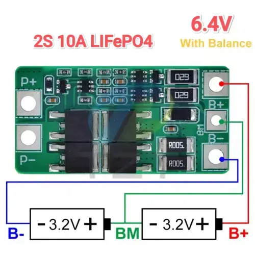 BMS 6.4V  2S 10A Lifepo4 con Balance — imagen 1