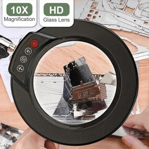 10X Lupas con luz y abrazadera, lupa iluminada con soporte de cristal real, 5 modos de color, lámpara LED — imagen 5