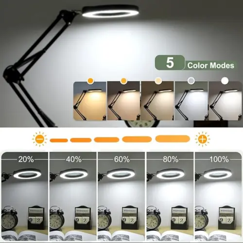 10X Lupas con luz y abrazadera, lupa iluminada con soporte de cristal real, 5 modos de color, lámpara LED — imagen 6