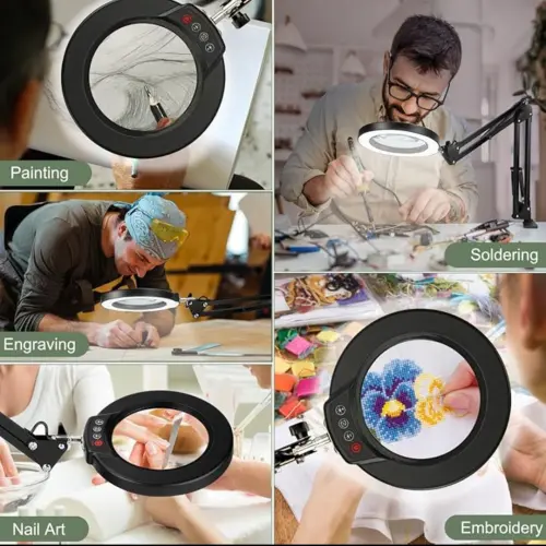 10X Lupas con luz y abrazadera, lupa iluminada con soporte de cristal real, 5 modos de color, lámpara LED — imagen 3