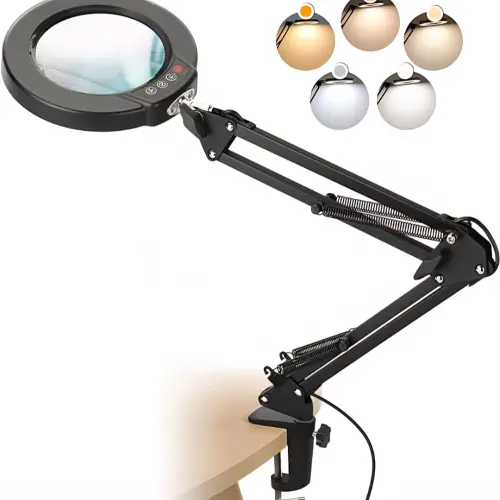 10X Lupas con luz y abrazadera, lupa iluminada con soporte de cristal real, 5 modos de color, lámpara LED — imagen 7