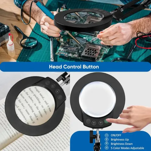 Lupa 10X con luz y abrazadera, lupa iluminada de cristal real con 5 modos de color y regulable continuo, lámpara de electrónica — imagen 2