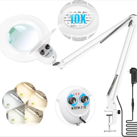 KIRKAS Lupa de 10x con luz y abrazadera, lámpara de aumento LED, 2200 lúmenes — imagen 1