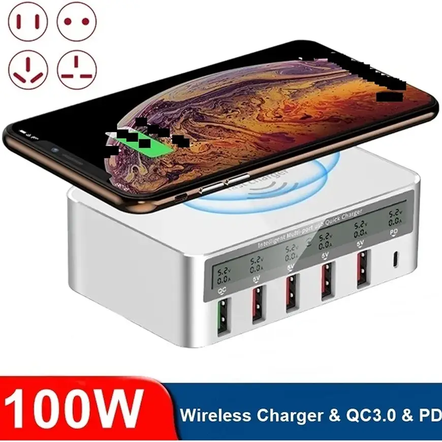Cargador inalámbrico QAWACHH QC3.0 + USB-C/Tipo-C + 4 puertos USB con pantalla LCD inteligente's photo #1
