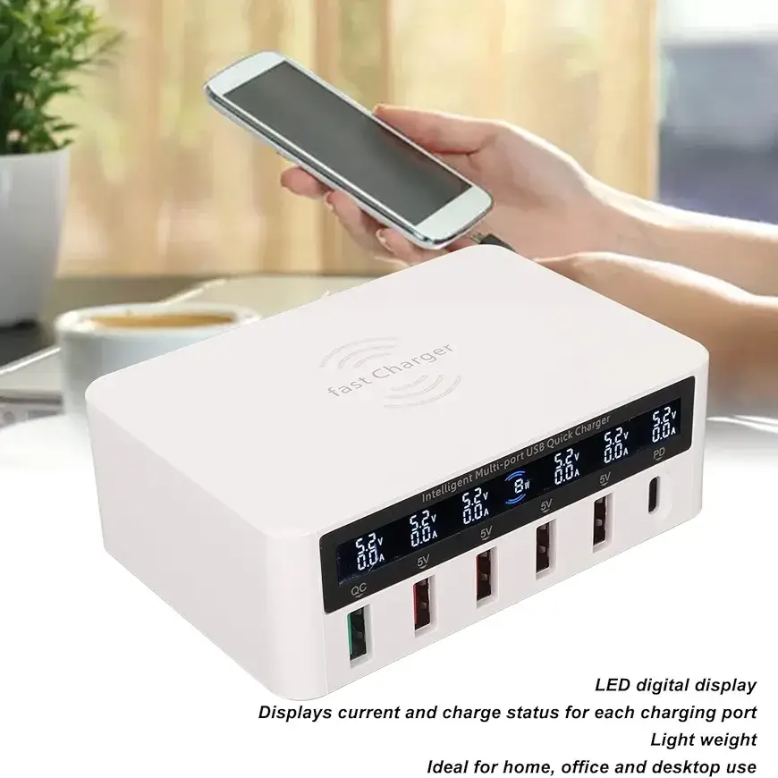 Cargador inalámbrico QAWACHH QC3.0 + USB-C/Tipo-C + 4 puertos USB con pantalla LCD inteligente's photo #3