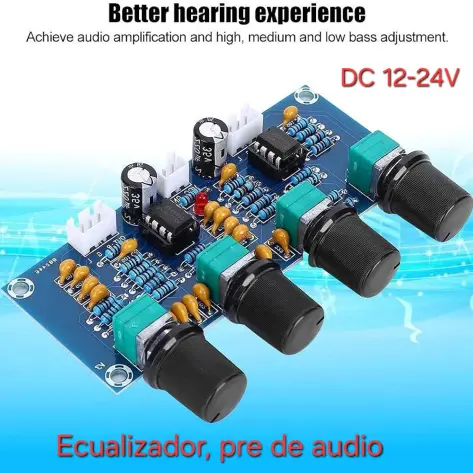 Preamplificador de CC 12-24V con 2 canales de sonido, ajuste de graves altos y medios's photo #1