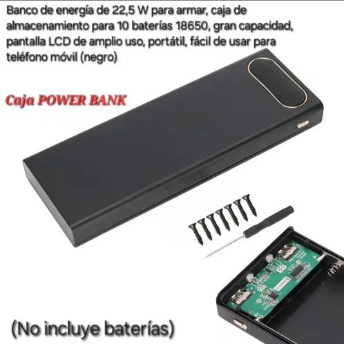 Caja POWER BANK de 22,5 W para armar, para 10 baterías 18650, gran capacidad, pantalla LCD de amplio uso, portátil, 50 000 mhA's photo #1