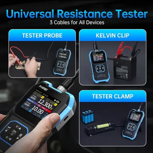Tester Probador de Baterías FNIRSI® HRM-10 – Voltaje y Resistencia Interna con Pantalla a Color de Alta Definición's photo #1
