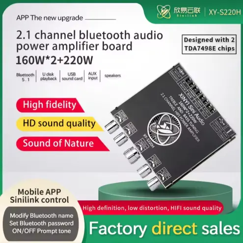 S220H 2.1 Canal Bluetooth 5.0 Subwoofer Power Amplifier Board TDA7498E 160W×2+220W, Módulo Amplificador de Potencia de Audio 12V-38V — imagen 1