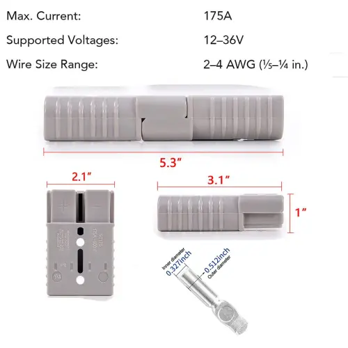Conector de alta corriente, Toma Anderson 50A / 600V, para cable #8 AWG. Incluye 2 carcasas y 4 terminales. Ideal para Motos eléctricas, inversores y sistemas de energía.'s photo #3