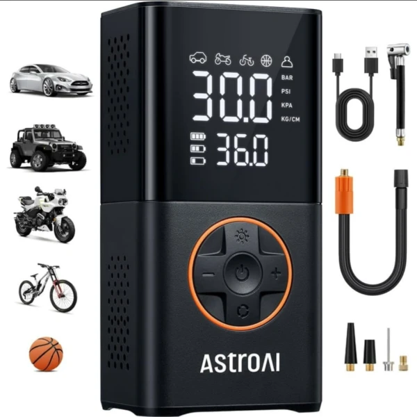 Compresor de Aire Portátil AstroAI – Inflador Digital para Neumáticos de Coche, Moto y Bicicleta – Pantalla LCD con 4 Unidades de Medida's foto | Elecpro Havana |  BizneCubano