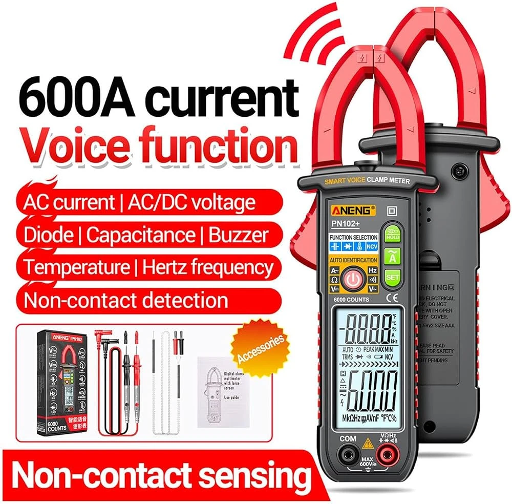 Pinza Amperimétrica Digital ANENG PN102+ – 600A – Función de Voz – True RMS – Multímetro con NCV, Capacitancia y Temperatura's foto | Elecpro Havana |  BizneCubano