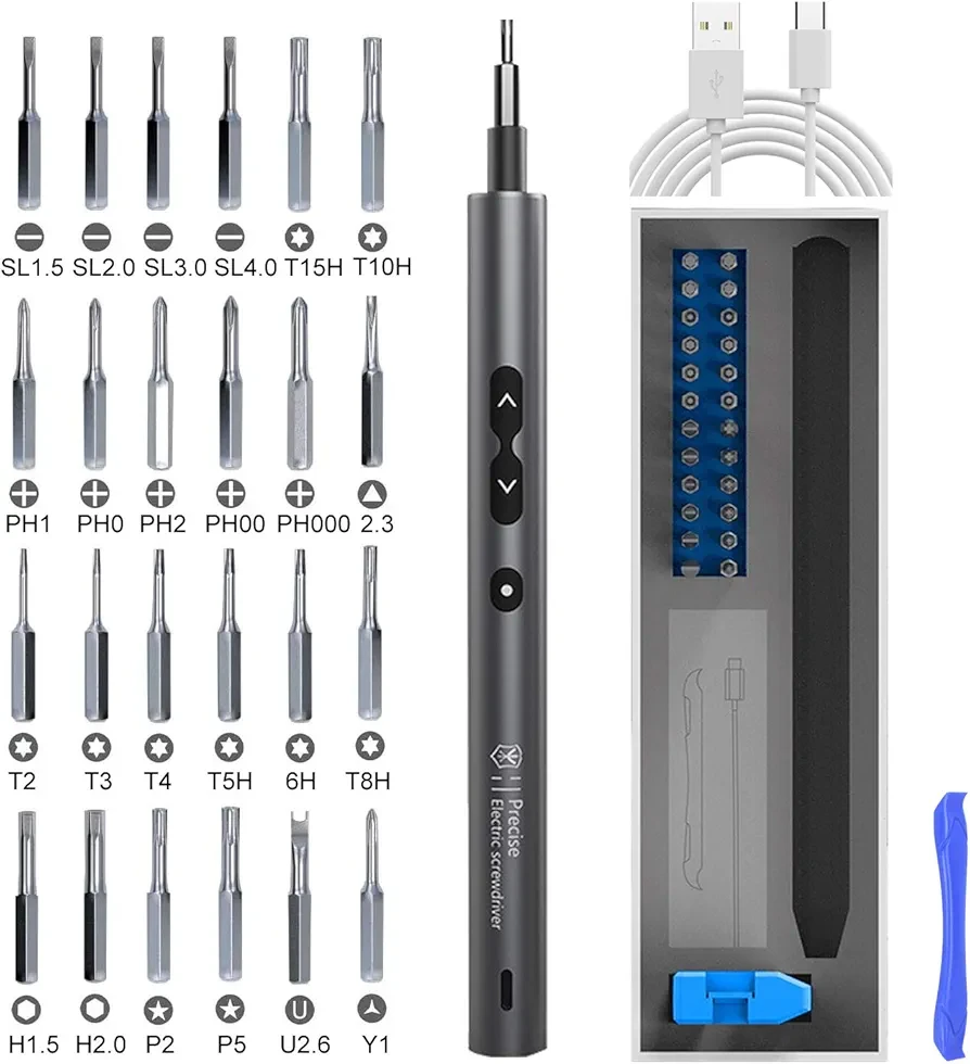 Destornillador eléctrico inalámbrico, herramienta recargable, kit de reparación completo para teléfonos, etc, 24 bits, con luz LED's foto | Elecpro Havana |  BizneCubano