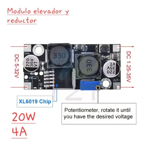 Módulo de fuente de alimentación ajustable XL6019, convertidor dc-dc, 20W, 5-32V a 1,3-35V's foto | Elecpro Havana |  BizneCubano