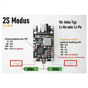 Tipo-C USpB 2/3S 15W 8.4V 12.6V 1.5A LI-Thitium Battreriy Carga Boost Módulo con soporte equilibrado Carga rápida con indicador miniatura 5