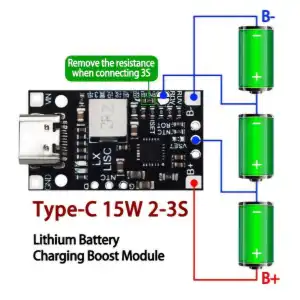 Tipo-C USpB 2/3S 15W 8.4V 12.6V 1.5A LI-Thitium Battreriy Carga Boost Módulo con soporte equilibrado Carga rápida con indicador miniatura 4