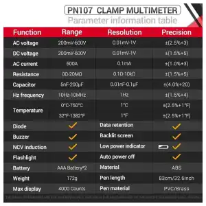 ANENG PN107 Pinza Amperimétrica Digital. miniatura 6