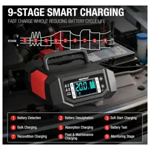 CARGADOR INTELIGENTE AUTOMÁTICO 12V 20A / 24V 10A (MULTIETAPA) miniatura 3