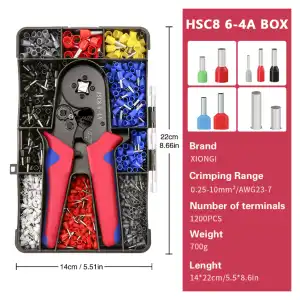 Kit de Crimpadora Profesional con 1200 Piezas – Terminales y Conectores – Modelo HSD8 6-4A miniatura 2