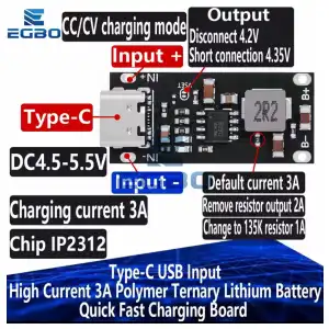 Módulo Cargador Rápido IP2312 Type-C 3A para Baterías Litio 18650 (5V a 4.2V) miniatura 2