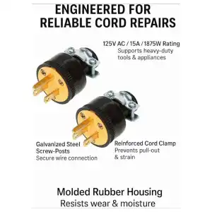Enchufe de Repuesto para Cable – 125V 15A 1875W – Carcasa de Goma – Para herramientas y electrodomésticos miniatura 2