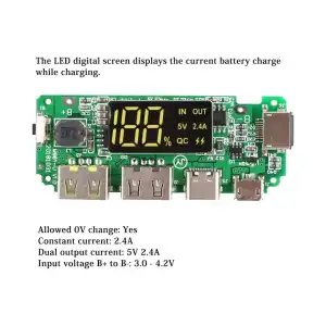 Módulo para Power Bank – 5V 2.4A con QC (Carga Rápida) – Pantalla LED porcentaje – Carga desde 0V miniatura 2