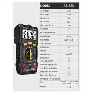 Multímetro Digital Inteligente Aicevoos AS-58D – 6000 Cuentas – True RMS – Auto Rango miniatura 2