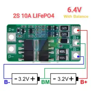 BMS 6.4V  2S 10A Lifepo4 con Balance miniatura 1