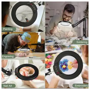 10X Lupas con luz y abrazadera, lupa iluminada con soporte de cristal real, 5 modos de color, lámpara LED miniatura 3