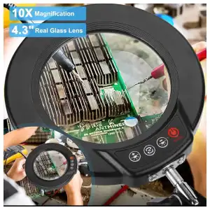 10X Lupas con luz y abrazadera, lupa iluminada con soporte de cristal real, 5 modos de color, lámpara LED miniatura 2