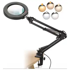 10X Lupas con luz y abrazadera, lupa iluminada con soporte de cristal real, 5 modos de color, lámpara LED miniatura 7