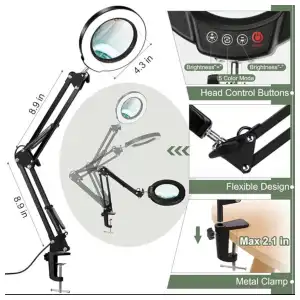 10X Lupas con luz y abrazadera, lupa iluminada con soporte de cristal real, 5 modos de color, lámpara LED miniatura 4