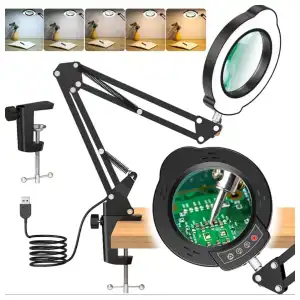 10X Lupas con luz y abrazadera, lupa iluminada con soporte de cristal real, 5 modos de color, lámpara LED miniatura 1