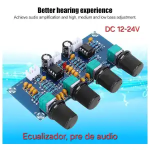 Preamplificador de CC 12-24V con 2 canales de sonido, ajuste de graves altos y medios miniatura 1