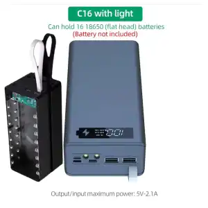 Caja POWER BANK C16, 16 x 18650, 5V 2.1A carcasa DIY para banco de energía 50 000 mhA miniatura 1
