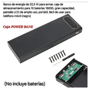 Caja POWER BANK de 22,5 W para armar, para 10 baterías 18650, gran capacidad, pantalla LCD de amplio uso, portátil, 50 000 mhA miniatura 1