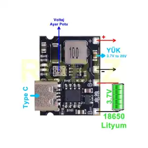 Módulo de carga Tipo C de batería de litio TP4056 18650 Ajustable de 4V a 28V 5W 2A miniatura 1