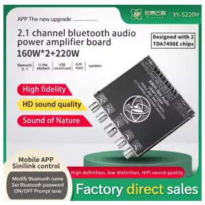 S220H 2.1 Canal Bluetooth 5.0 Subwoofer Power Amplifier Board TDA7498E 160W×2+220W, Módulo Amplificador de Potencia de Audio 12V-38V miniatura 1