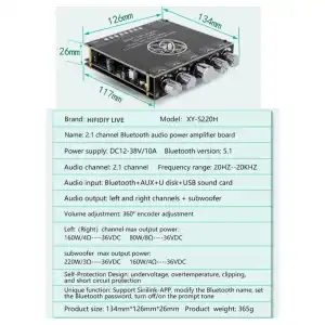 S220H 2.1 Canal Bluetooth 5.0 Subwoofer Power Amplifier Board TDA7498E 160W×2+220W, Módulo Amplificador de Potencia de Audio 12V-38V miniatura 3
