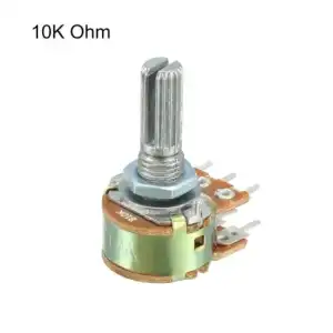 B10K potenciómetro estéreo dual 6 pin cónico lineal estriado, eje de 0.630 in miniatura 1