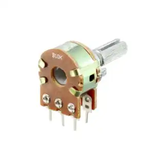 B10K potenciómetro estéreo dual 6 pin cónico lineal estriado, eje de 0.630 in miniatura 2