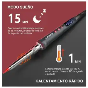 HANDSKIT Soldador Eléctrico 200W con Control de Temperatura Ajustable (180°C-480°C), Pantalla LED, Calentamiento Rápido, Kit Completo con Puntas miniatura 2