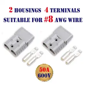 Conector de alta corriente, Toma Anderson 50A / 600V, para cable #8 AWG. Incluye 2 carcasas y 4 terminales. Ideal para Motos eléctricas, inversores y sistemas de energía. miniatura 8