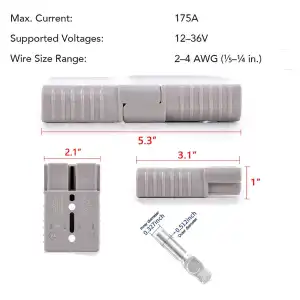 Conector de alta corriente, Toma Anderson 50A / 600V, para cable #8 AWG. Incluye 2 carcasas y 4 terminales. Ideal para Motos eléctricas, inversores y sistemas de energía. miniatura 4